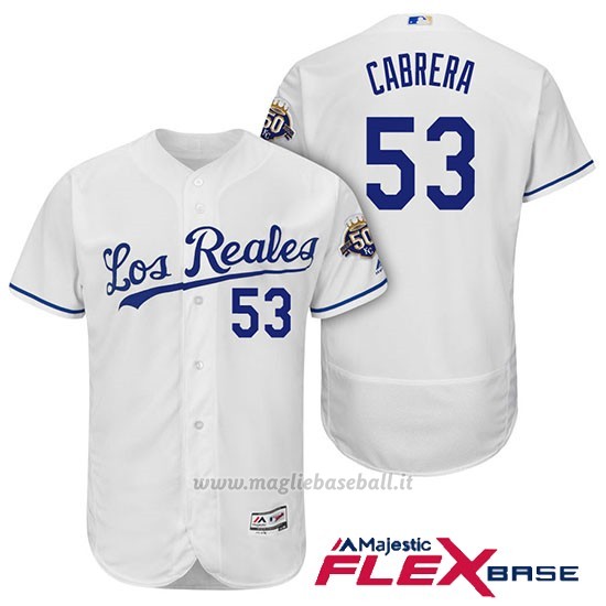 Maglia Baseball Uomo Kansas City Royals Melky Cabrera Bianco 50th Season Spanish Flex Base